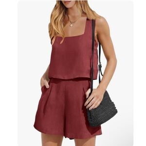 ANRABESS Matching Set: Linen Shorts and Crop Top